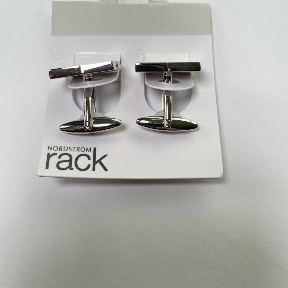 Nordstrom Rack Black Silver Rectangular Classic Men's Cuff Links